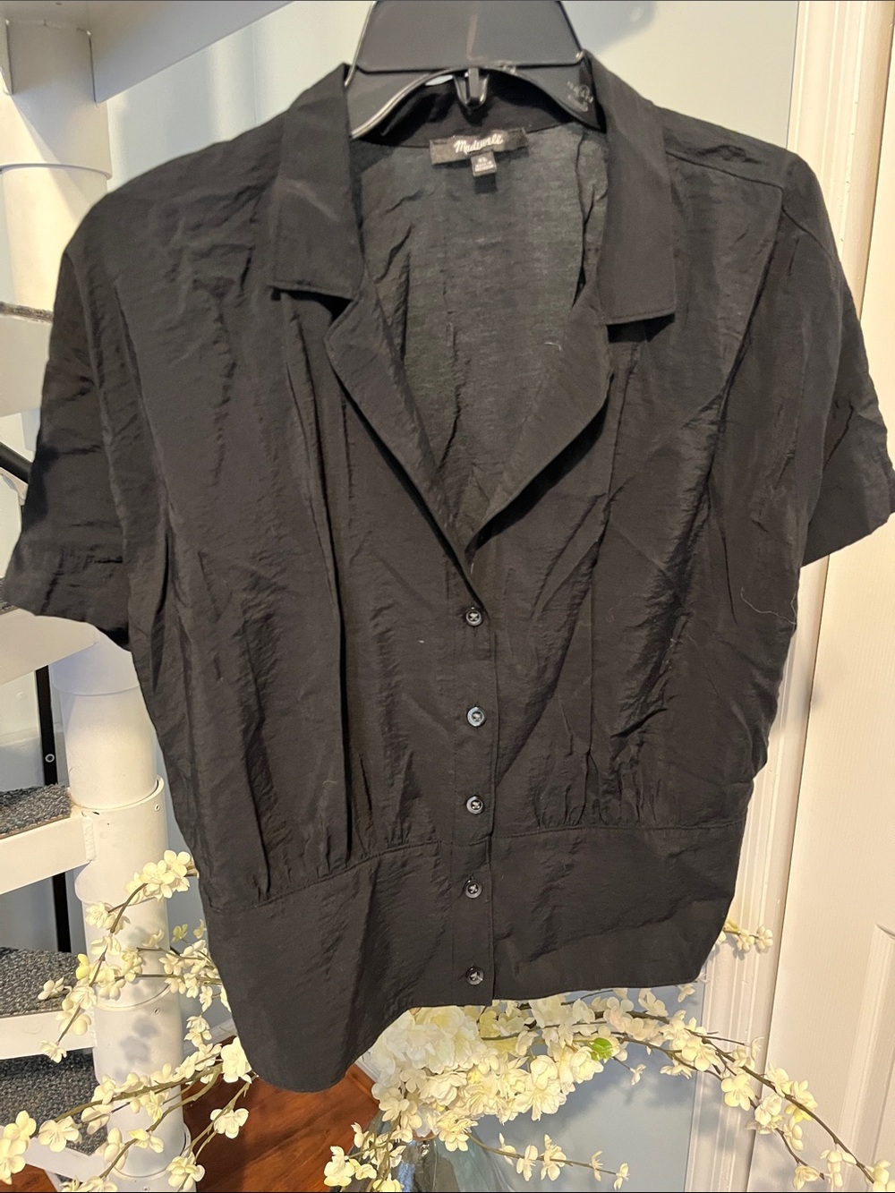 Madewell Black Short Sleeve Button-Down Blouse XL